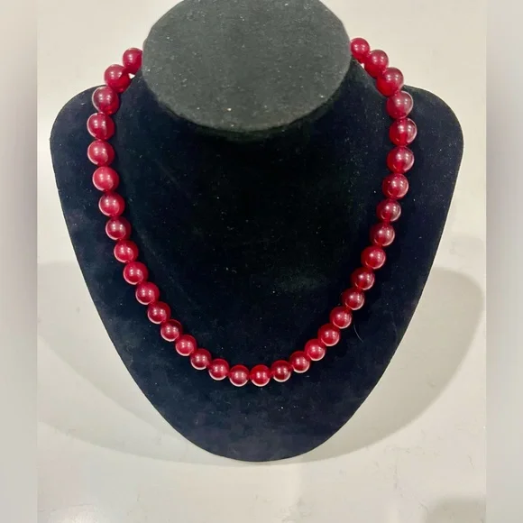 RARE!!! Artisan Red Jade or Carnelian Bead Necklace | Sterling Clasp | Vintage - Picture 6 of 12